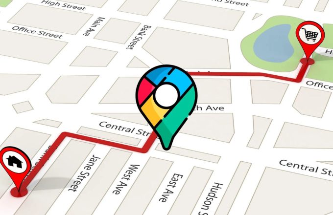 A GPS map showing the start and end of a route