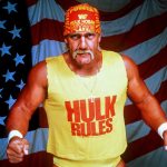 The great global icon showing off his massive muscles in front of the United States flag