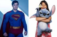On one side is Superman in his incredible blue suit, and on the other, Lilo happily holding Stitch in her arms.