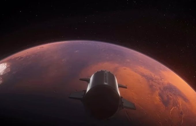 The new SpaceX spacecraft in the middle of the universe, with its sights set on reaching Mars