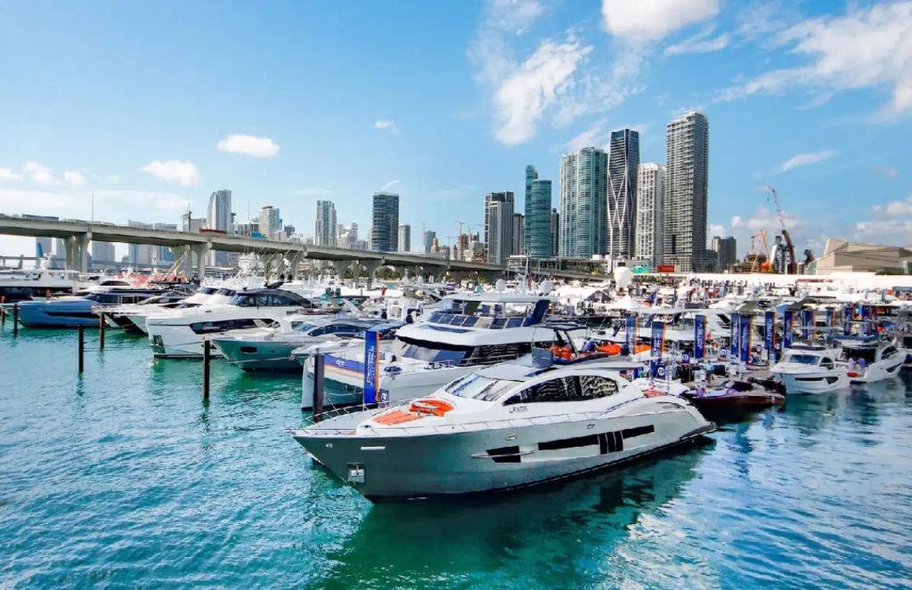 Different types of boats docked at one of the many ports in Miami
