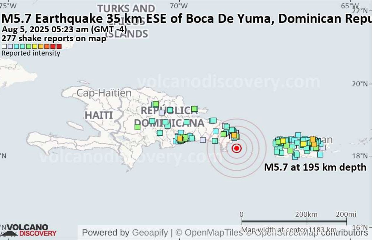 Strong 5.7-magnitude earthquake shakes the Dominican Republic and Is felt in Puerto rico Strong 5.7-magnitude earthquake shakes the Dominican Republic and Is felt in Puerto rico