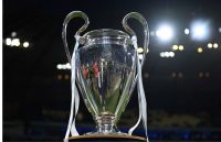 The legendary Champions League trophy placed on top of a table