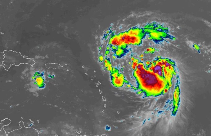 An infrared image of Storm Erin seen from a satellite