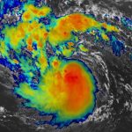 Thermal image showing the magnitude of Hurricane Erin as seen from a satellite