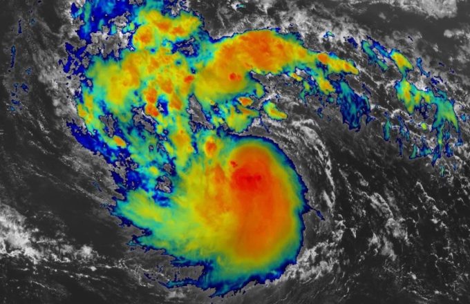 Thermal image showing the magnitude of Hurricane Erin as seen from a satellite