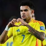 The Colombian player celebrating a goal by making a heart shape with his hands