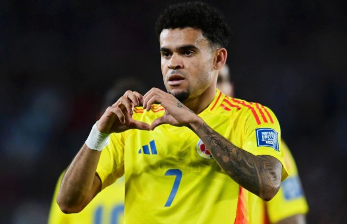 The Colombian player celebrating a goal by making a heart shape with his hands