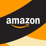 A sign with the word Amazon, decorated in yellow, white, and black colors