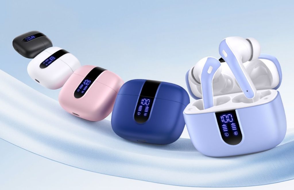 A line of TAGRY Bluetooth headphones in different colors such as blue, white, black, and pink