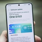 A Samsung phone displaying the new update available on its screen