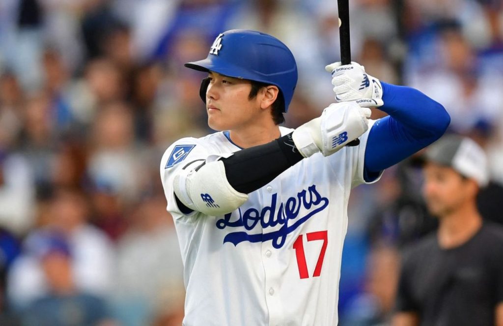 The Japanese baseball player holding the bat before blasting a home run