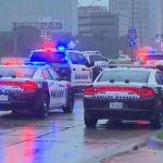 Several police cars blocking the streets and cordoning off the area after the shooting