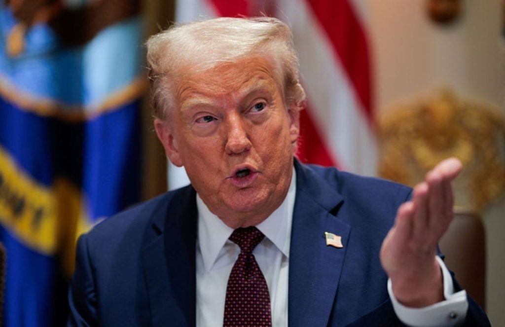 Donald Trump angrily giving an order from his presidential office