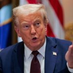 Donald Trump angrily giving an order from his presidential office