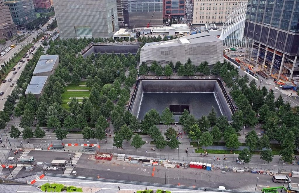 Panoramic photo of the park where the tragedy occurred, which is surrounded by many trees