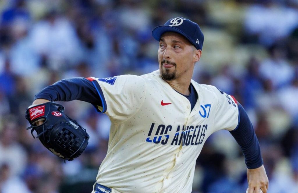Dodgers take game 1 of the NLCS after a brilliant performance by Blake Snell Blake about to throw a pitch on the mound