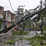 Destruction in the streets, power poles, and parks of Cuba after the passage of Melissa