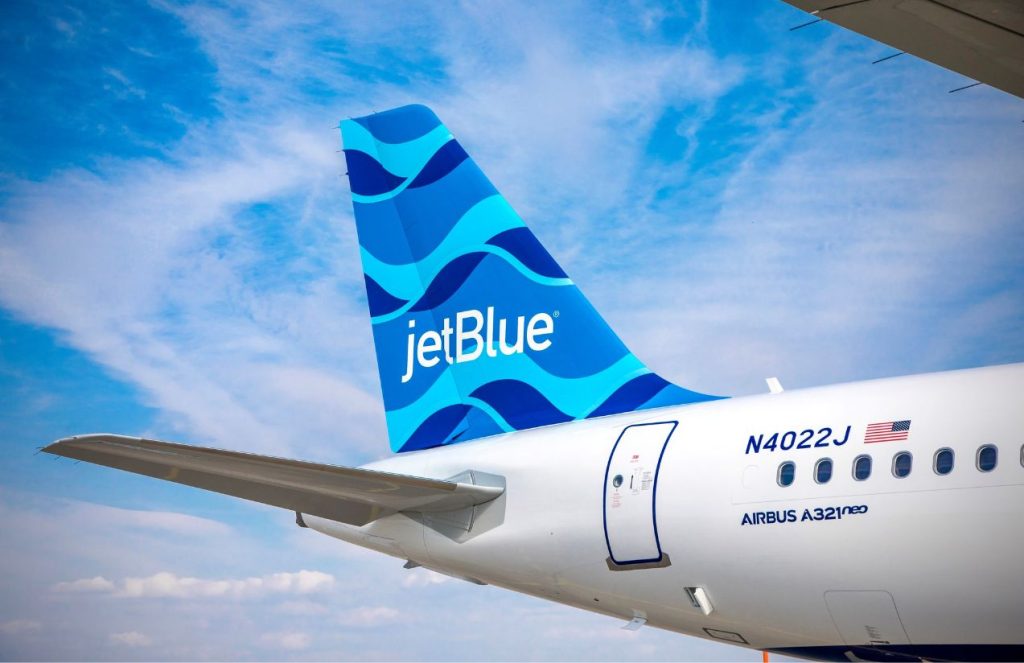 JetBlue makes emergency landing in Florida after dropping more than 25,000 feet mid-flight The blue tail of a JetBlue airplane parked on an airfield