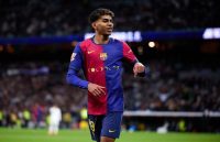 Lamine performing the “I’m here” celebration after scoring a stunning goal at the Santiago Bernabéu against the home team