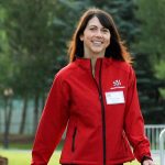 The billionaire woman wearing a red jacket during one of her walks in the park