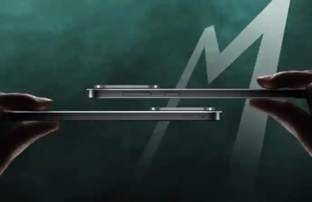 Two hands holding two mobile devices positioned horizontally