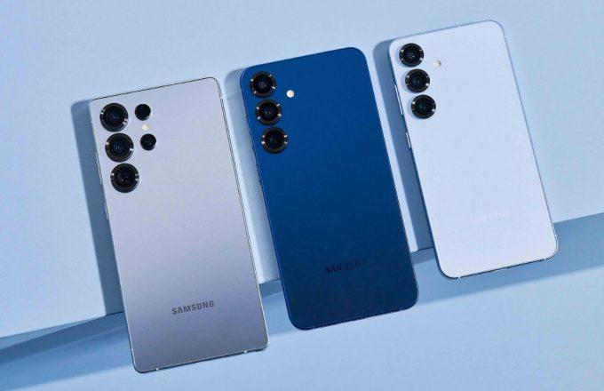 The three alleged Galaxy S26 models side by side in blue, sky blue, and white
