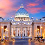 A panoramic night view of the Vatican with its incredible monuments