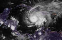 A panoramic view of hurricane Melissa heading toward the coast of Jamaica