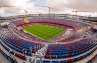 A panoramic photograph of FC Barcelona’s remodeled stadium, nearly completed and ready for delivery