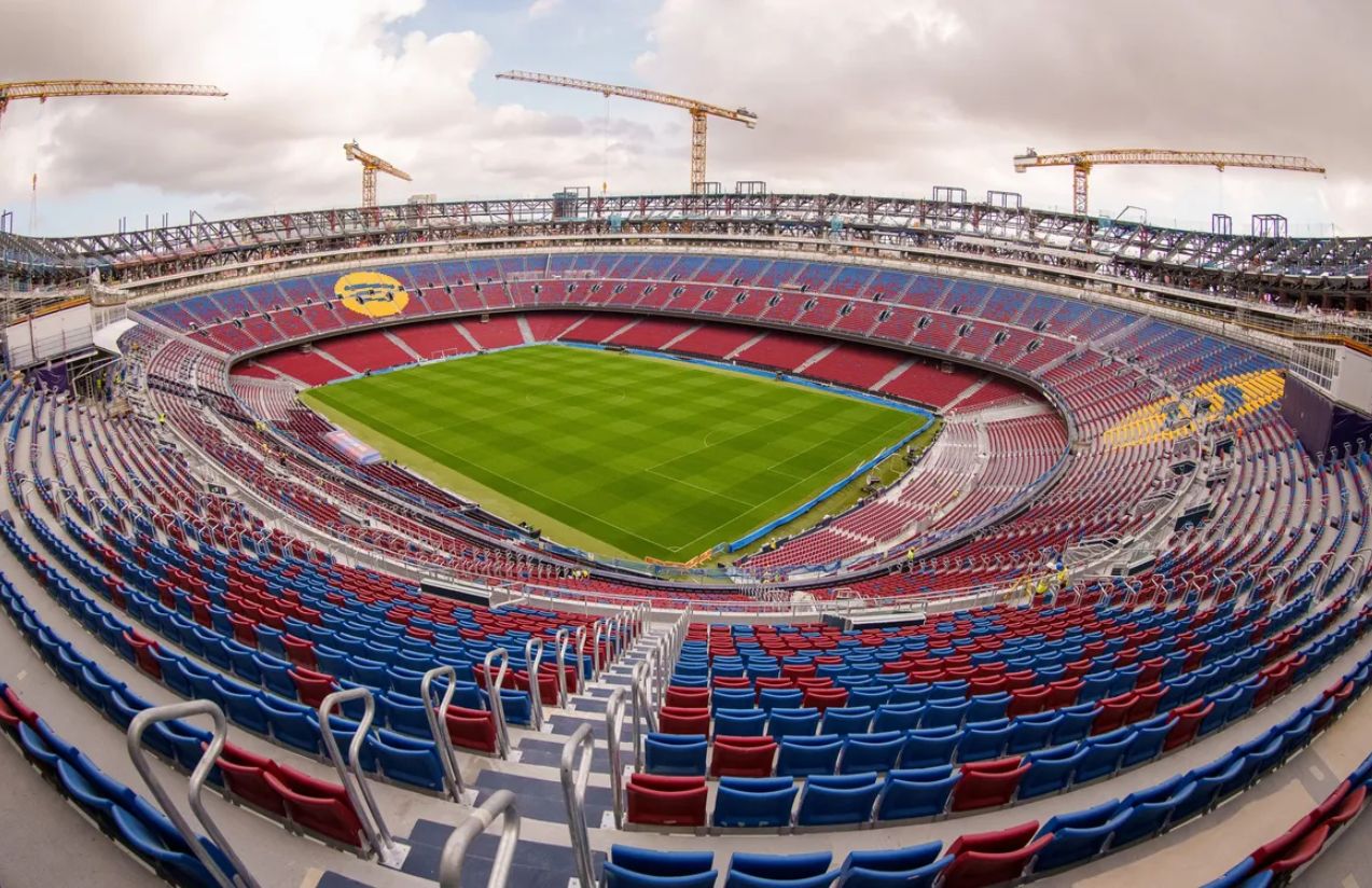 A panoramic photograph of FC Barcelona’s remodeled stadium, nearly completed and ready for delivery