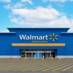 One of Walmart’s branches seen from the outside, with no people nearby and its striking blue color standing out