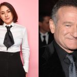 On one side, Zelda poses on the red carpet wearing an elegant yet serious outfit, while on the other, her father is dressed in a black suit, smiling at the camera