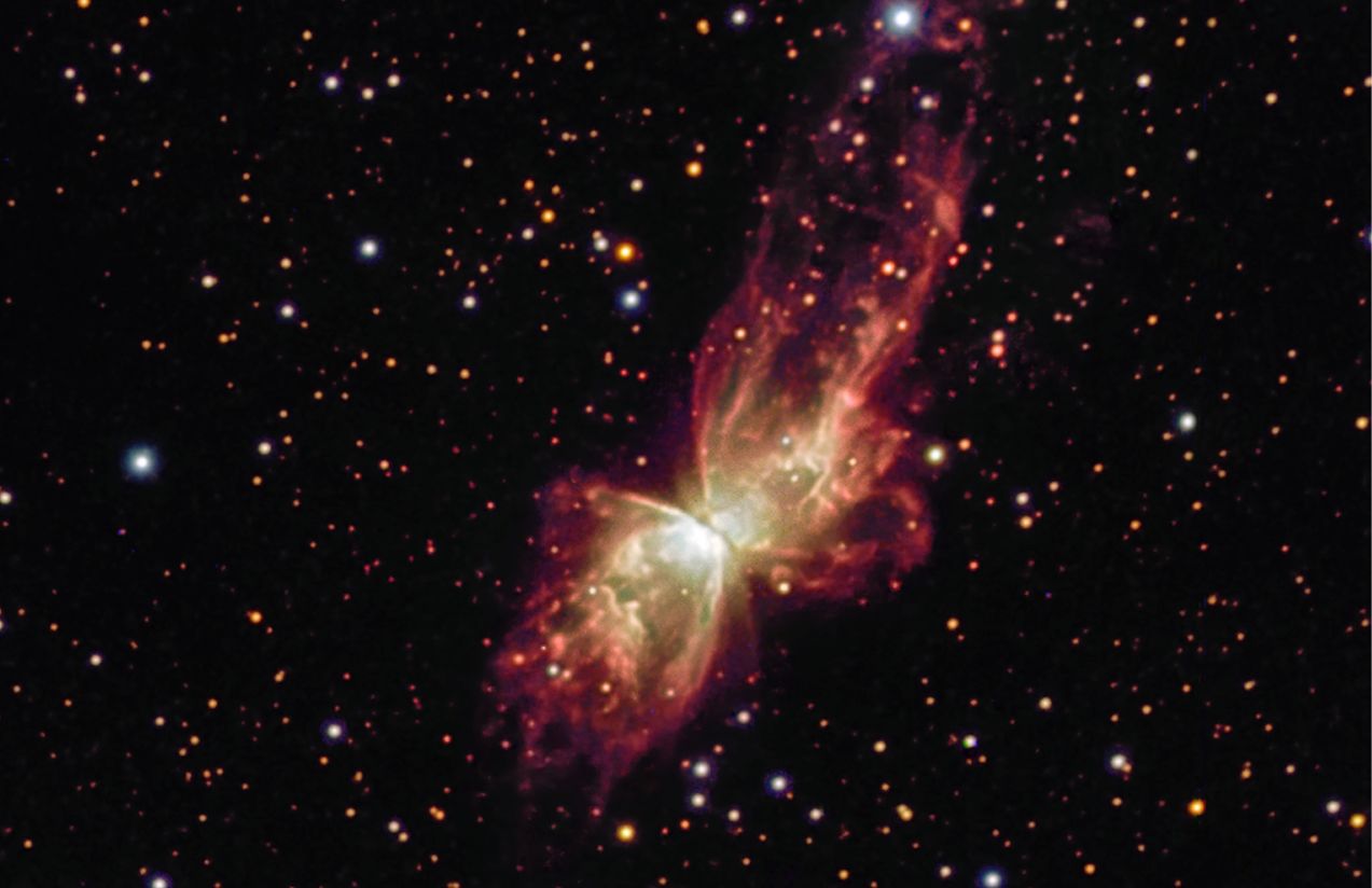A butterfly nebula with its two incredible colorful wings in the middle of the universe