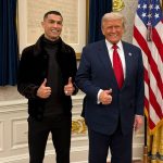 The Portuguese player together with Trump posing and smiling for a photo in the Oval Office