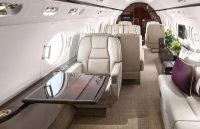 The interior of an elegant private jet with its luxurious upholstery