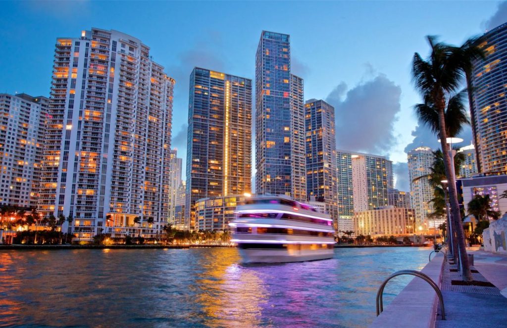 A panoramic view of Miami’s luxurious buildings, all overlooking the ocean