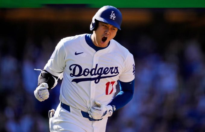 The Japanese hitter celebrating with euphoria after a home run hit