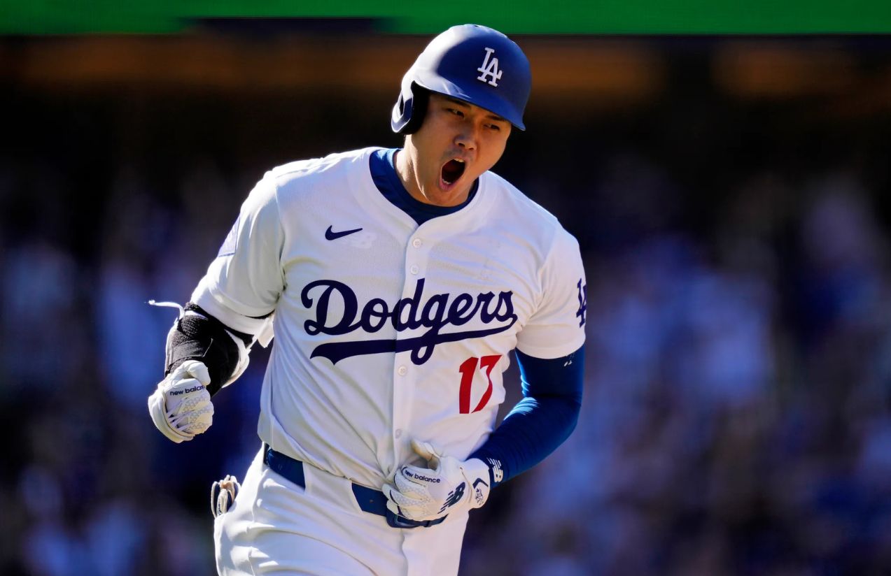 The Japanese hitter celebrating with euphoria after a home run hit