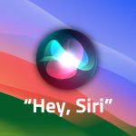The green, white, and pink circular icon representing Siri above the words "Hey Siri"