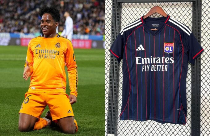 On one side, the young Brazilian player celebrating a goal, and next to him, a jersey of the French team