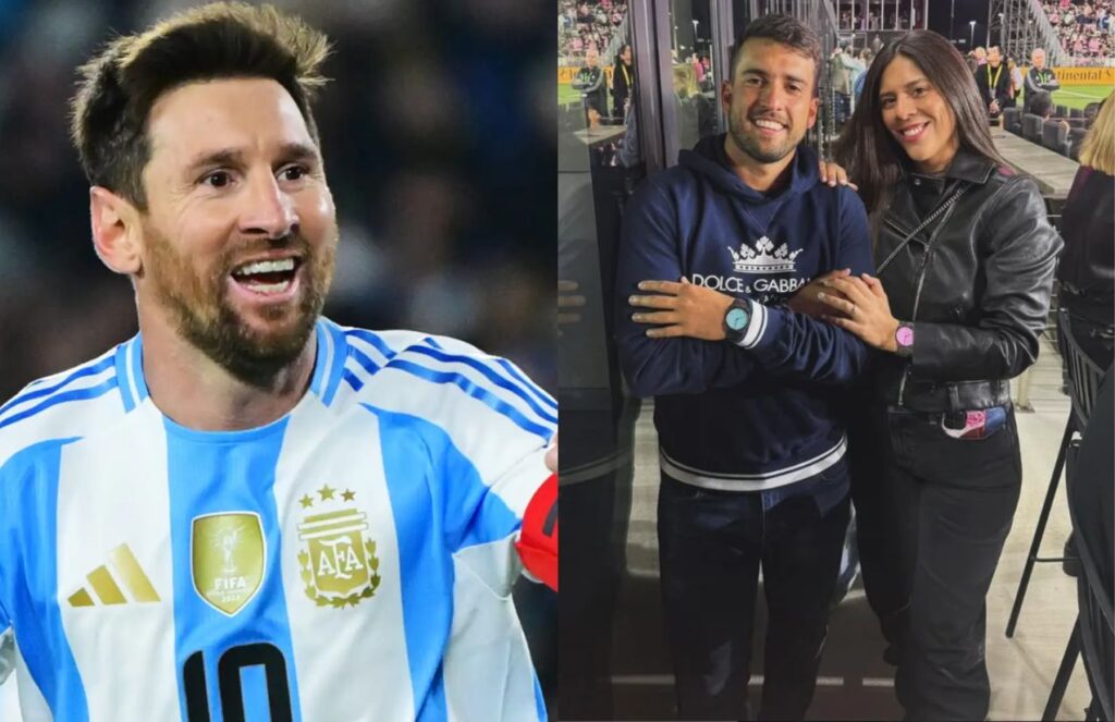 On one side, the Argentine player, and on the other, his sister hugging her husband at one of Inter Miami’s matches