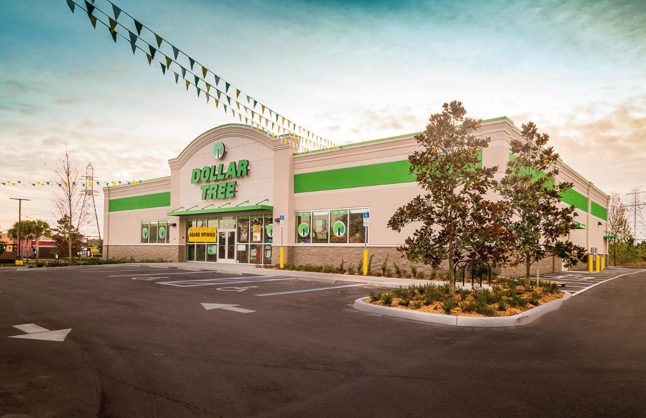 A Dollar Tree store with its characteristic white and green colors