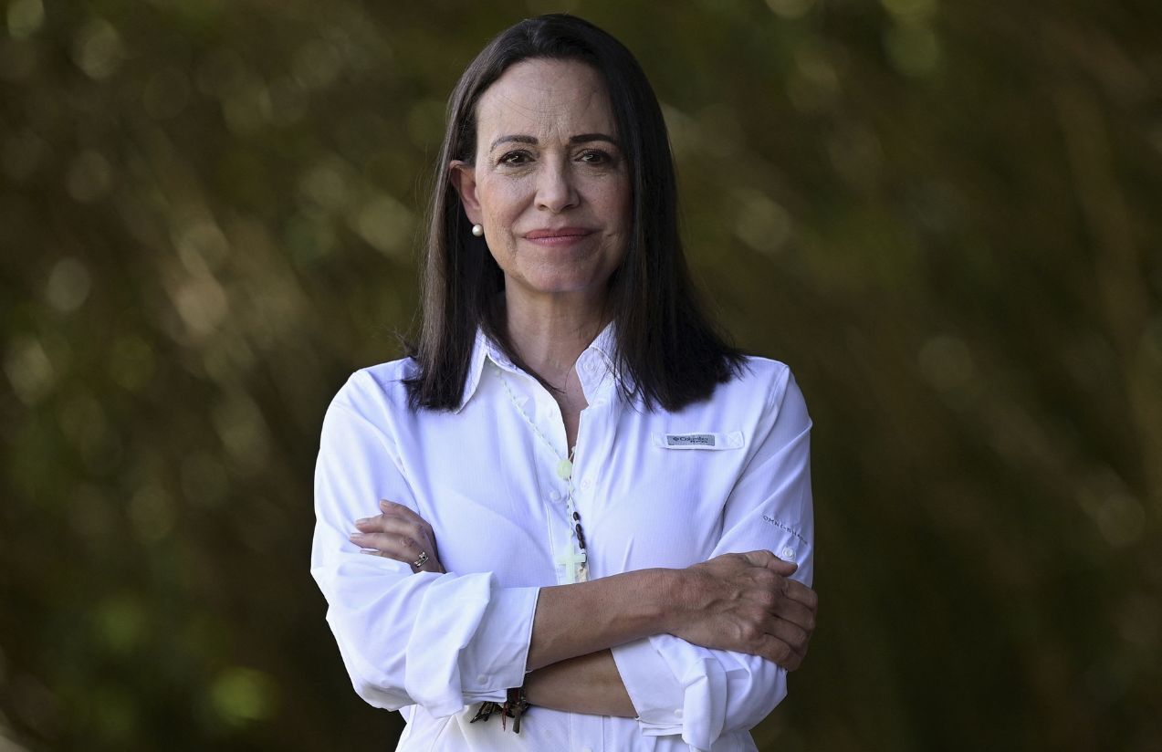 The Venezuelan politician posing for a photo with her arms crossed