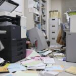 An office completely disorganized after the earthquake in Japan