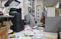 An office completely disorganized after the earthquake in Japan