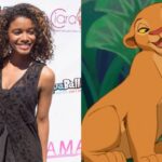 On one side, the young actress, and on the other, a depiction of a “lioness” representing her role