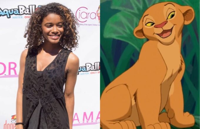 On one side, the young actress, and on the other, a depiction of a “lioness” representing her role