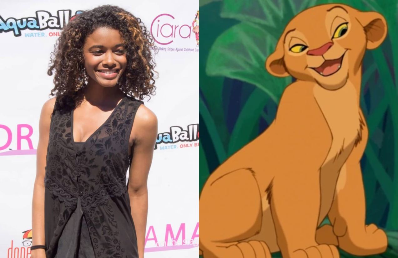 On one side, the young actress, and on the other, a depiction of a “lioness” representing her role
