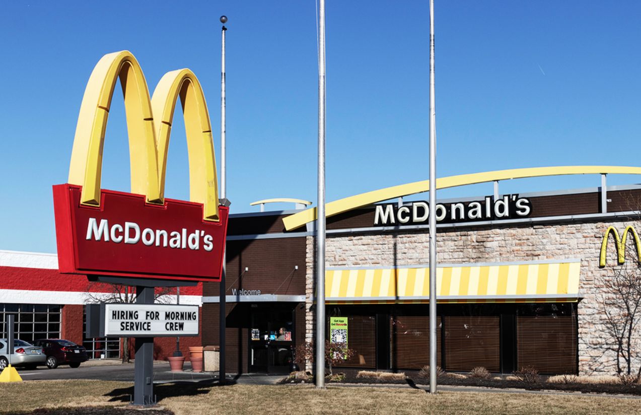 One of the McDonald’s locations seen from the outside, featuring its iconic yellow logo